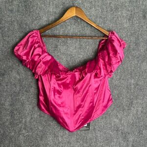 PrettyLittleThing Pink Structured Satin Bardot Corset Top Plus Size US 24 NEW